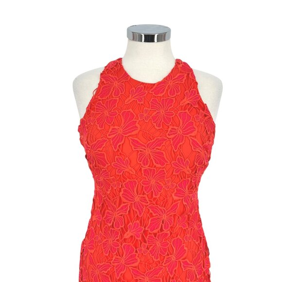 Alexia Admor Reese Floral Lace Halter Dress Coral Pink Orange Size XS - Picture 2 of 13